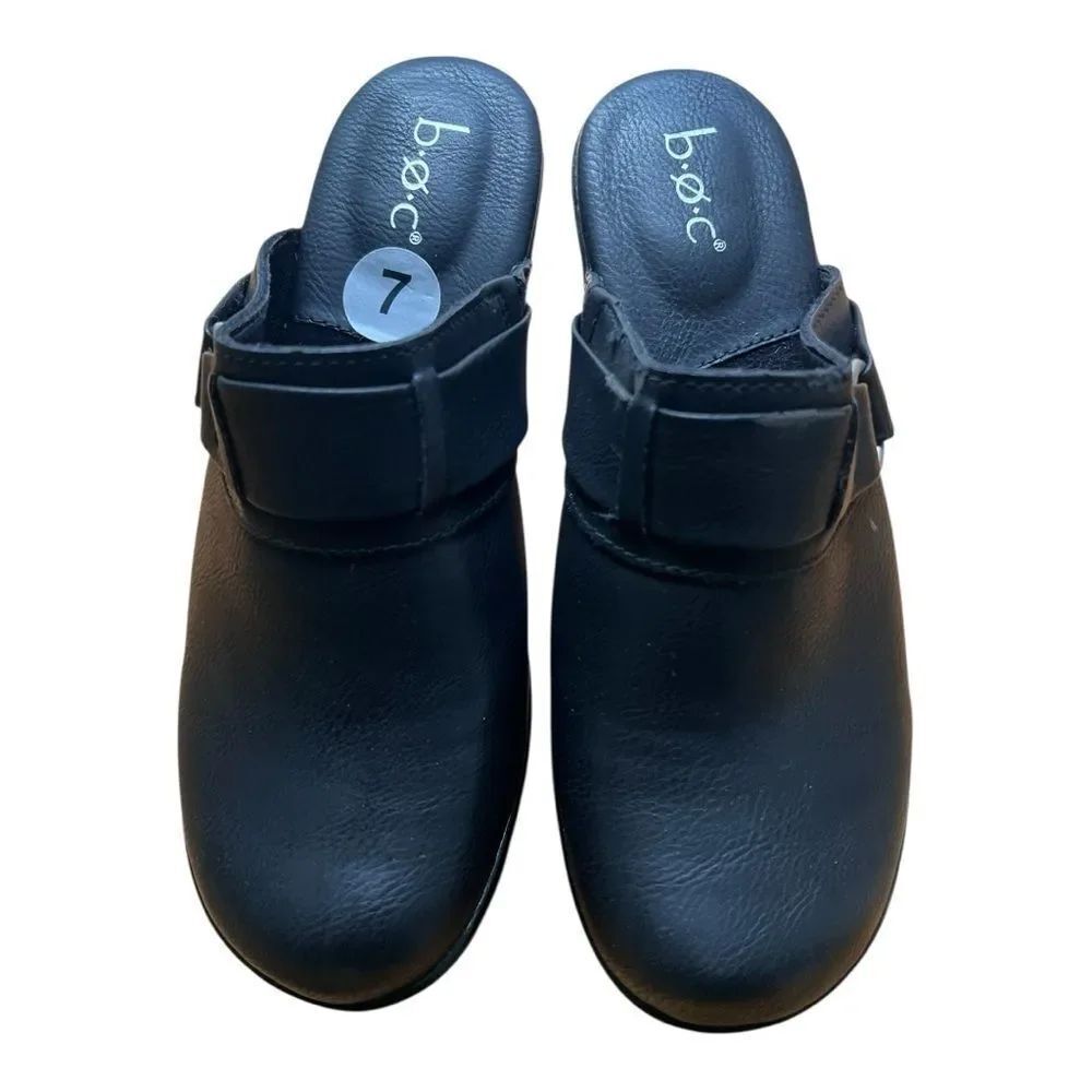 NWOB BORN B.O.C Buckle Classic Black Slip-On Chunky Heel Clogs Sz 7